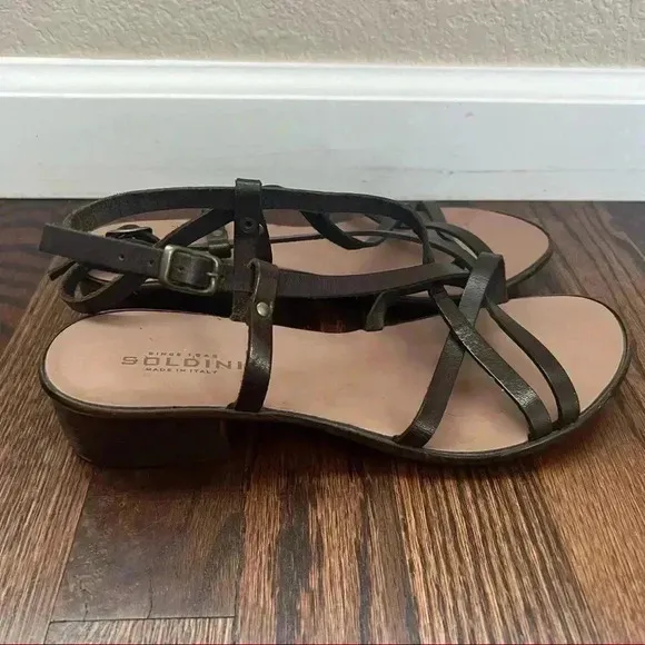 Soldini Italy Strappy Sandals Brown Leather Women’s Size 38 US 7 Buckle Heeled