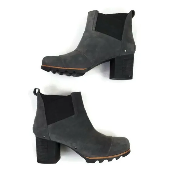 Sorel Addington Grey Suede Waterproof Heeled Chelsea Ankle Boots Womens Size 12
