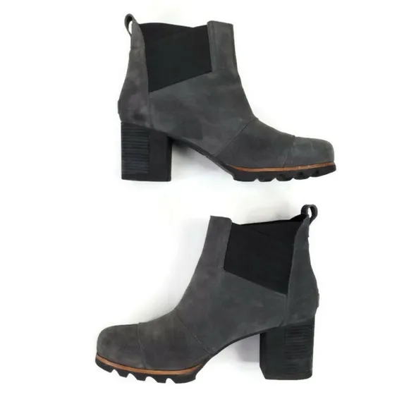 Sorel Addington Grey Suede Waterproof Heeled Chelsea Ankle Boots Womens Size 12