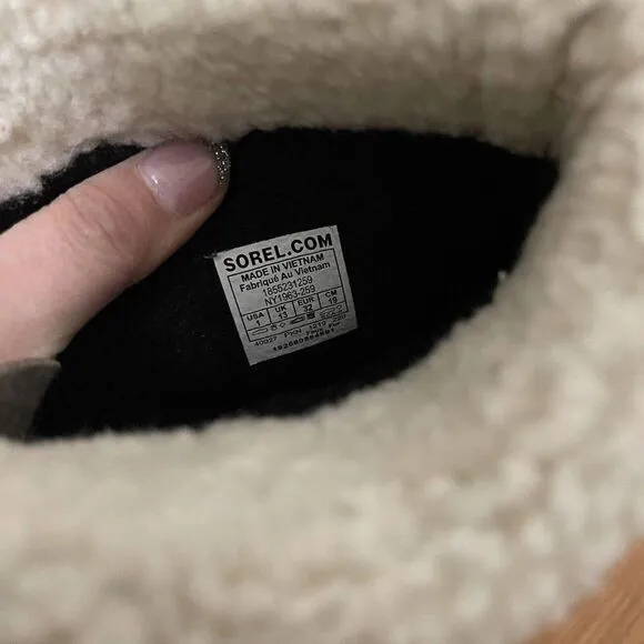 SOREL Caribou yoot pac Winter waterproof sherpa line lace up brown boots youth 1