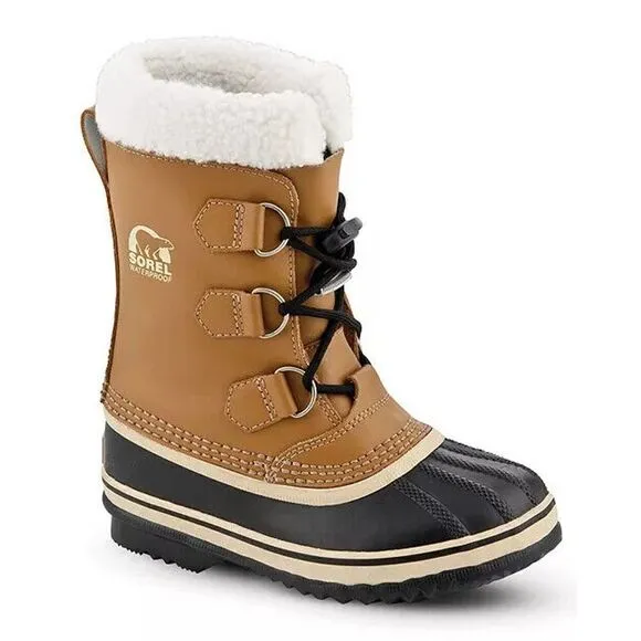 SOREL Caribou yoot pac Winter waterproof sherpa line lace up brown boots youth 1