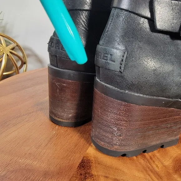 Sorel Cate Black Leather Waterproof Moto Boots Size 7.5