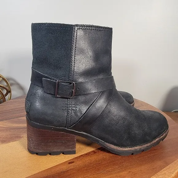 Sorel Cate Black Leather Waterproof Moto Boots Size 7.5