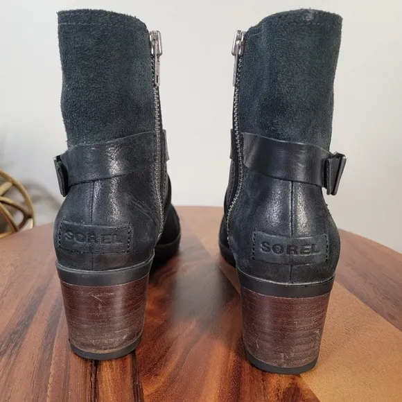 Sorel Cate Black Leather Waterproof Moto Boots Size 7.5