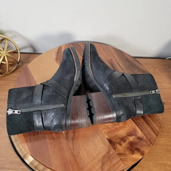 Sorel Cate Black Leather Waterproof Moto Boots Size 7.5