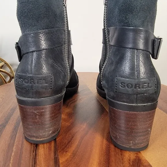Sorel Cate Black Leather Waterproof Moto Boots Size 7.5