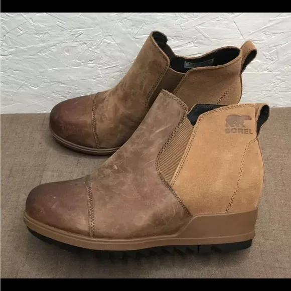 SOREL Evie Pull-On Size 6.5 Velvet Tan Waterproof Leather &amp; Suede Ankle Boots