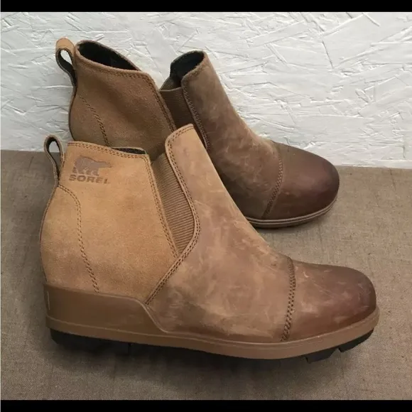 SOREL Evie Pull-On Size 6.5 Velvet Tan Waterproof Leather &amp; Suede Ankle Boots