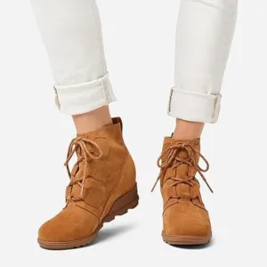 SOREL Evie Wedge Lace Up Waterproof Tan Suede Ankle Bootie Size 7