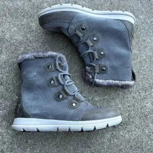 Sorel Explorer Joan Waterproof Lace Up Faux Fur Leather Boots Women’s Size 8
