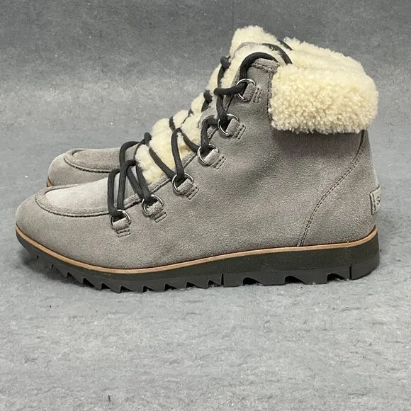 Sorel Harlow Women’s Sz 8.5 Lace Cozy Waterproof Leather Shearling Booties Boots