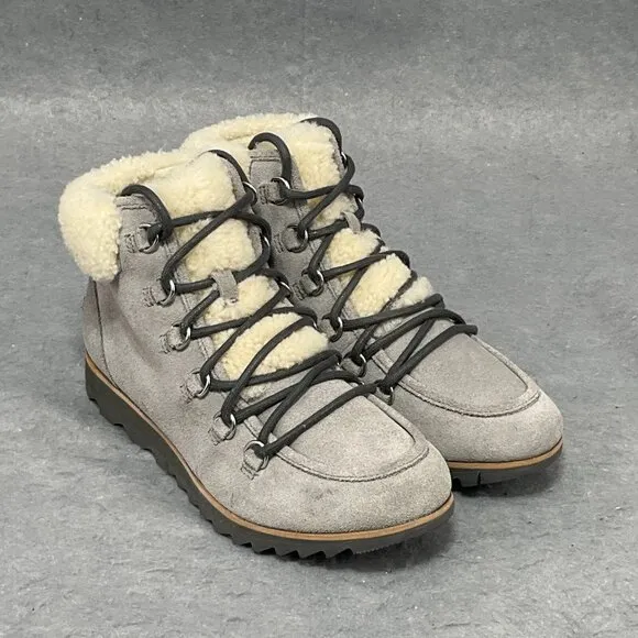 Sorel Harlow Women’s Sz 8.5 Lace Cozy Waterproof Leather Shearling Booties Boots