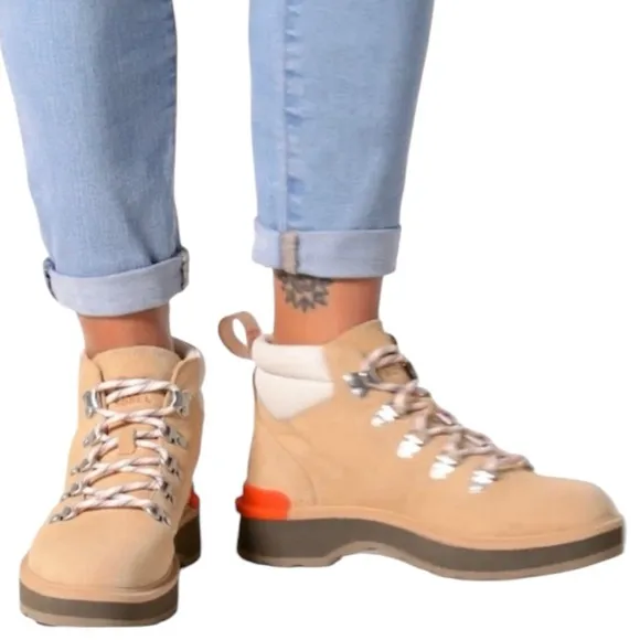 Sorel Hi-Line Hiker Waterproof Beige Ceramic Major Suede Lace Up Hiking Boots