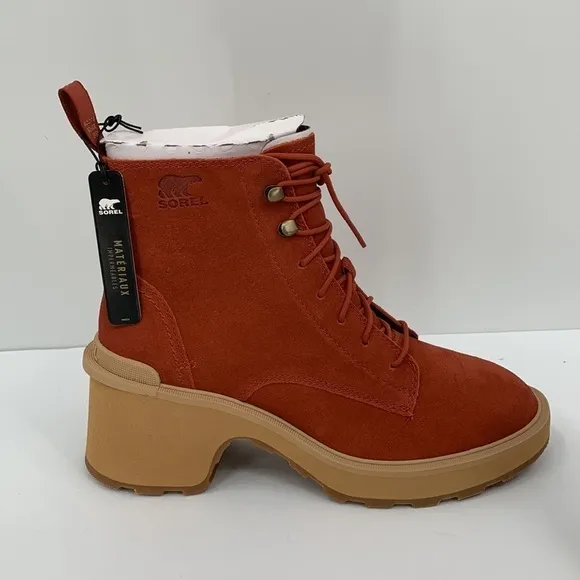 Sorel Hi-line lug boots suede leather waterproof chunky platform shoe red new 9