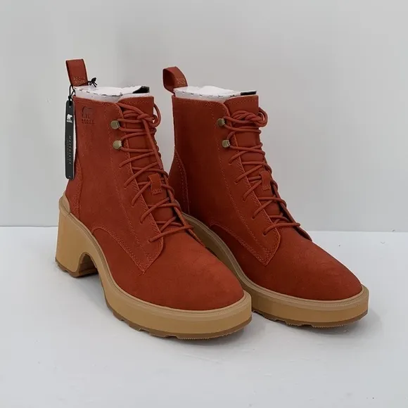 Sorel Hi-line lug boots suede leather waterproof chunky platform shoe red new 9