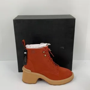 Sorel Hi-line lug boots suede leather waterproof chunky platform shoe red new 9