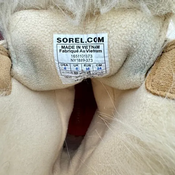 SOREL Joan of Arctic Leather Fur Lined Waterproof Boots Tan Size 6