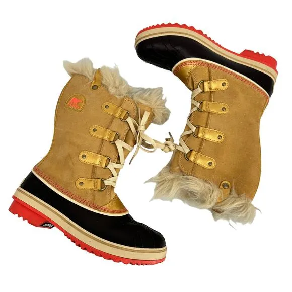SOREL Joan of Arctic Leather Fur Lined Waterproof Boots Tan Size 6