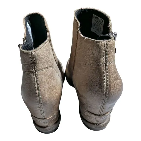 Sorel Joan of Arctic Wedge II Zip Ash Brown Leather Chelsea Ankle Boots Sz 9.5