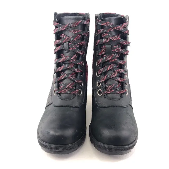 Sorel Lexie Black Leather Wedge Ankle Boots 6.5