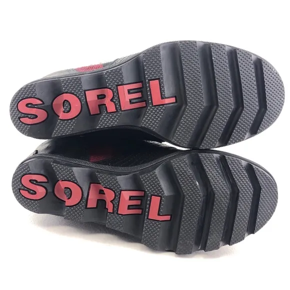 Sorel Lexie Black Leather Wedge Ankle Boots 6.5