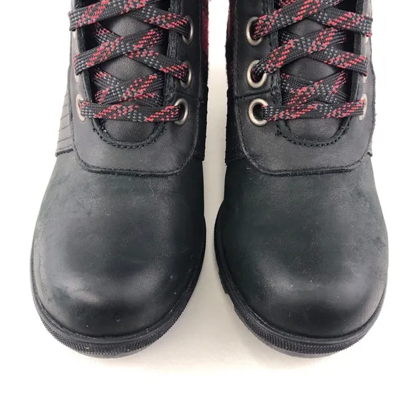 Sorel Lexie Black Leather Wedge Ankle Boots 6.5