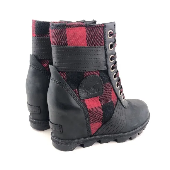 Sorel Lexie Black Leather Wedge Ankle Boots 6.5