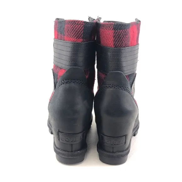 Sorel Lexie Black Leather Wedge Ankle Boots 6.5