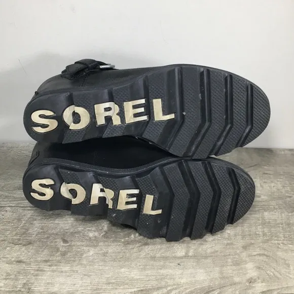 Sorel NL3360 Joan of Arctic Wedge II Waterproof Black Buckle Zip Women Boots 8.5