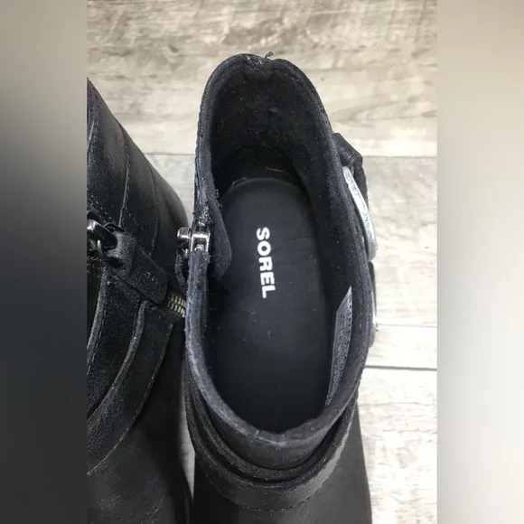 Sorel NL3360 Joan of Arctic Wedge II Waterproof Black Buckle Zip Women Boots 8.5