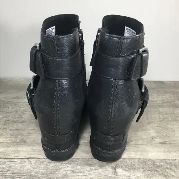 Sorel NL3360 Joan of Arctic Wedge II Waterproof Black Buckle Zip Women Boots 8.5