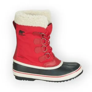 Sorel Red Black Winter Carnival Boots Cooper Mitchell Waterproof Faux Fur Size 6
