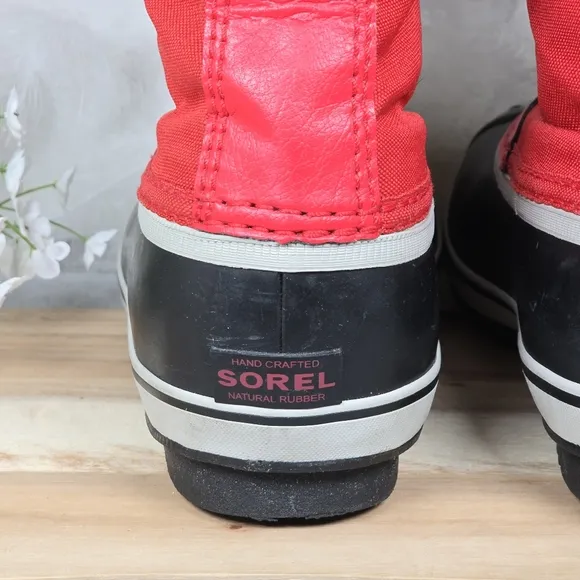 Sorel Red Black Winter Carnival Boots Cooper Mitchell Waterproof Faux Fur Size 6