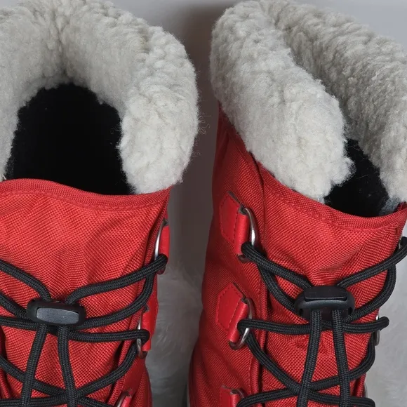 Sorel Red Black Winter Carnival Boots Cooper Mitchell Waterproof Faux Fur Size 6