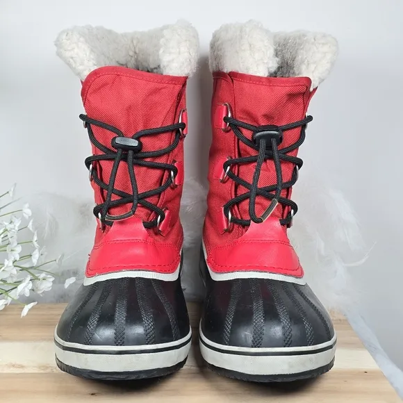 Sorel Red Black Winter Carnival Boots Cooper Mitchell Waterproof Faux Fur Size 6