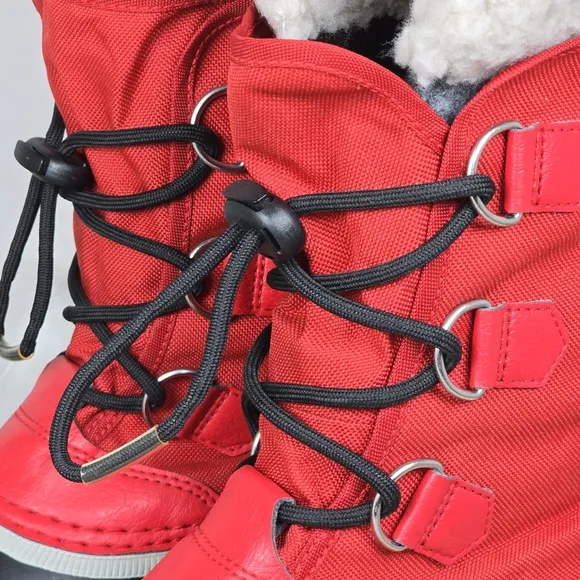 Sorel Red Black Winter Carnival Boots Cooper Mitchell Waterproof Faux Fur Size 6