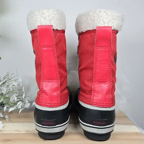 Sorel Red Black Winter Carnival Boots Cooper Mitchell Waterproof Faux Fur Size 6