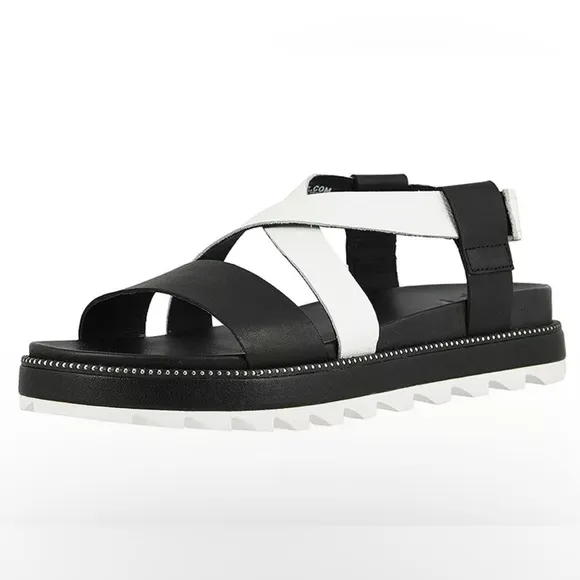 Sorel Roaming Criss Cross Black White Sling backs Sandals Women's Size 10.5