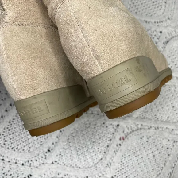 Sorel Tan Evie Sport Lace Up Bootie Waterproof Suede Wedge Ankle‎ Sneaker Boots