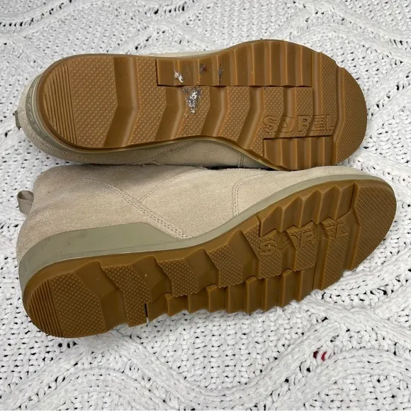 Sorel Tan Evie Sport Lace Up Bootie Waterproof Suede Wedge Ankle‎ Sneaker Boots