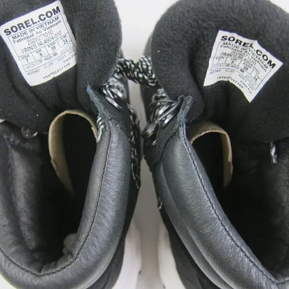Sorel Womens 7 Sneaker Boots Black &amp; Sea Salt Waterproof Lace Up NEW IN BOX