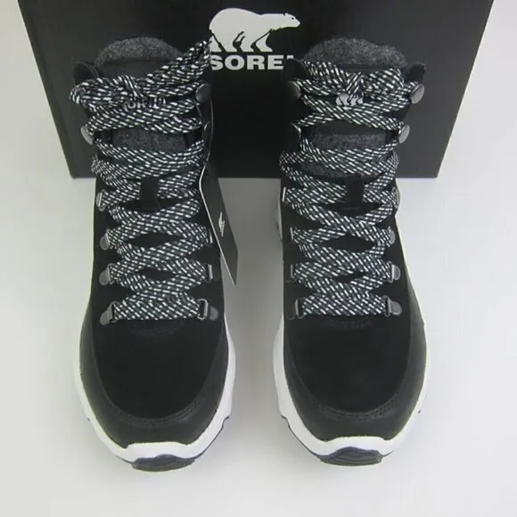 Sorel Womens 7 Sneaker Boots Black &amp; Sea Salt Waterproof Lace Up NEW IN BOX