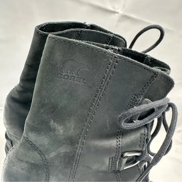 Sorel Women's Joan Of Arctic Wedge II Black Boots Size 10.5 Leather Waterproof