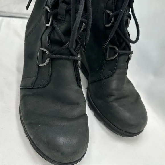 Sorel Women's Joan Of Arctic Wedge II Black Boots Size 10.5 Leather Waterproof