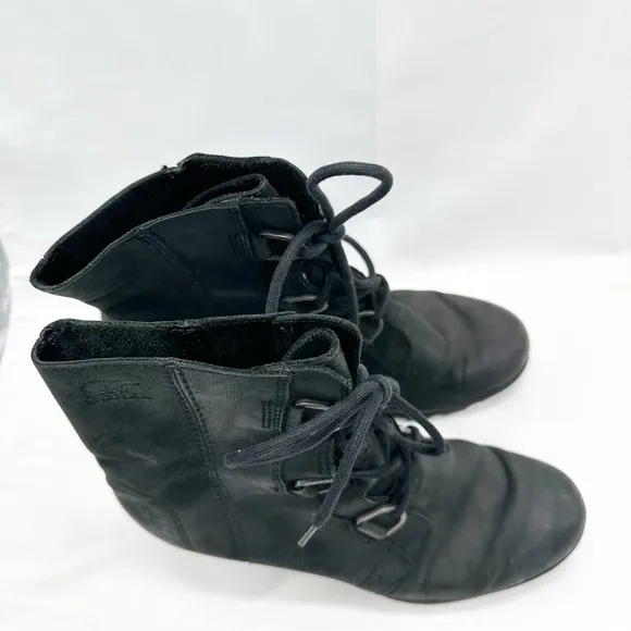 Sorel Women's Joan Of Arctic Wedge II Black Boots Size 10.5 Leather Waterproof