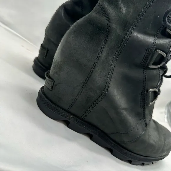 Sorel Women's Joan Of Arctic Wedge II Black Boots Size 10.5 Leather Waterproof