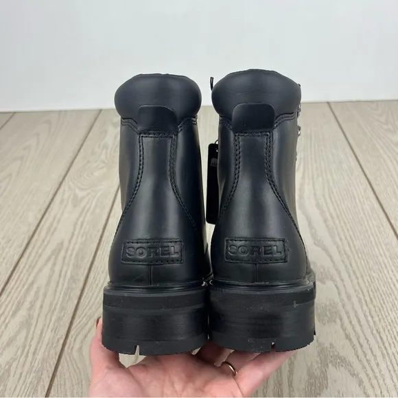 Sorel Women's Lennox Leather Lace-Up STKD WP Boots 7.5US Black / Sea Salt $190