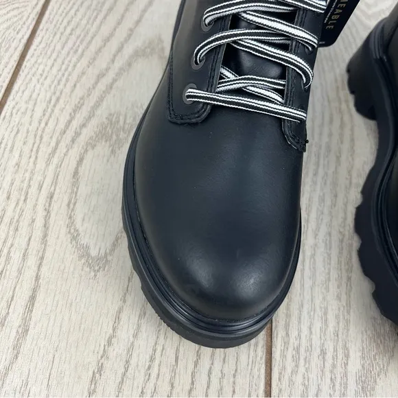 Sorel Women's Lennox Leather Lace-Up STKD WP Boots 7.5US Black / Sea Salt $190
