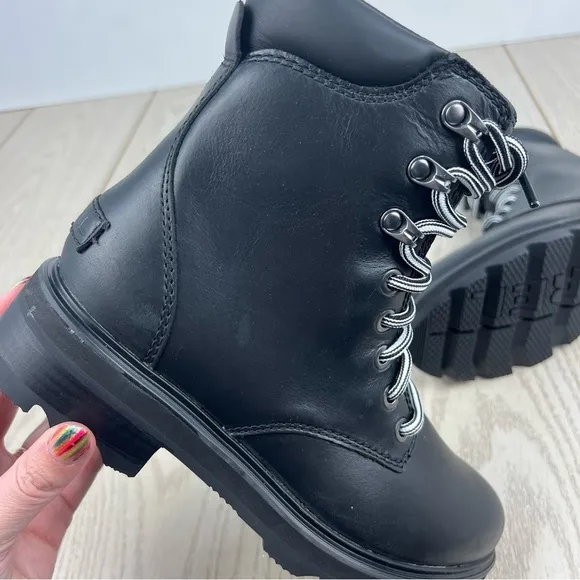 Sorel Women's Lennox Leather Lace-Up STKD WP Boots 7.5US Black / Sea Salt $190
