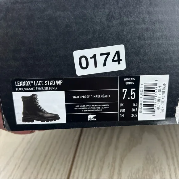 Sorel Women's Lennox Leather Lace-Up STKD WP Boots 7.5US Black / Sea Salt $190